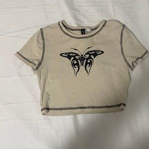 divided|h&m creme butterfly crop top